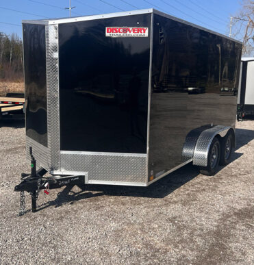 7x14 Discovery Rover ET - Black Alumi-Tech enclosed trailer, featuring a sleek black exterior and advanced hauling capabilities.
