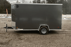 2026 Darkhorse 6x12 wedge enclosed trailer with charcoal exterior and ramp door