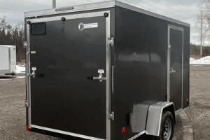 2026 Darkhorse 6x12 wedge enclosed trailer with charcoal exterior and ramp door