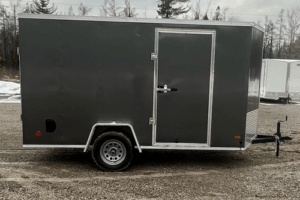 2026 Darkhorse 6x12 wedge enclosed trailer with charcoal exterior and ramp door