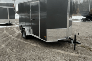 2026 Darkhorse 6x12 wedge enclosed trailer with charcoal exterior and ramp door